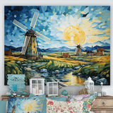 Blue Calm windmill meadows - Architecture Canvas Wall Art