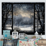 Midnight Gothic winter window view I - Landscapes Canvas Wall Art