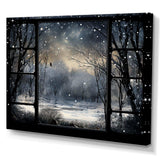 Midnight Gothic winter window view I - Landscapes Canvas Wall Art