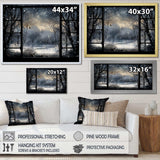 Midnight Gothic winter window view I - Landscapes Canvas Wall Art