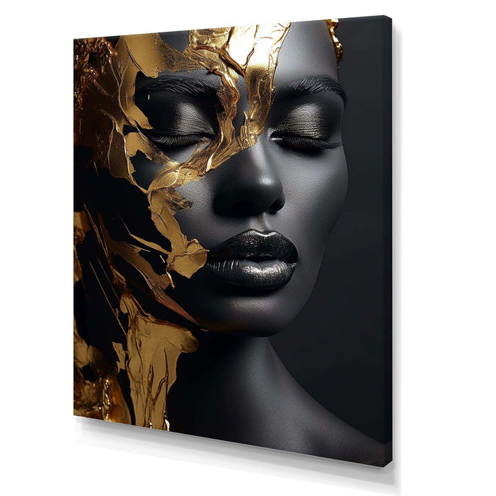 Black and gold Gilded woman Photo III - Fashion Canvas Wall Art