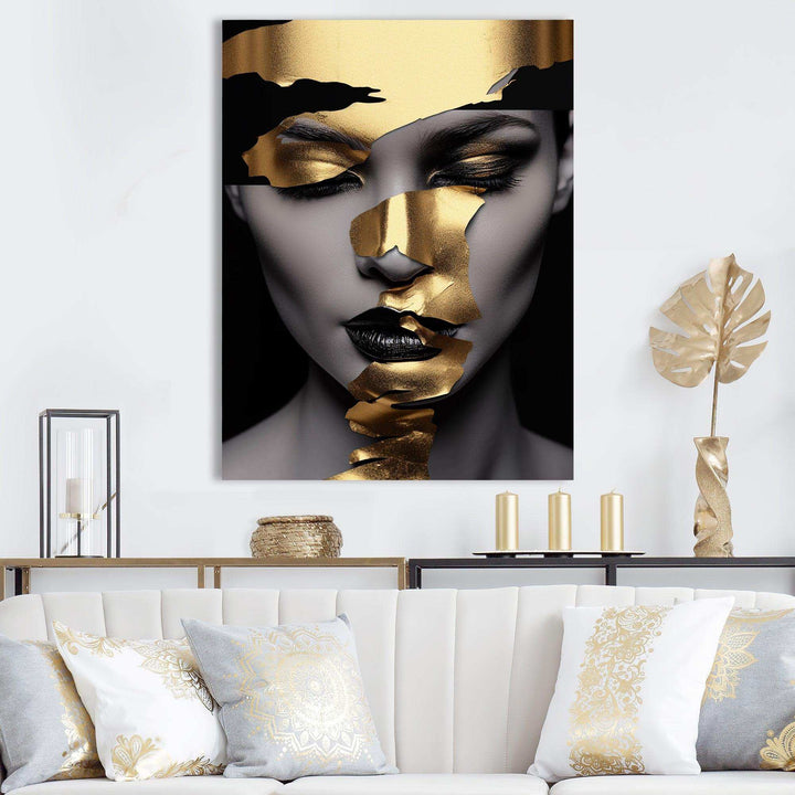 Black and golden woman Photo I - Fashion Canvas Wall Art