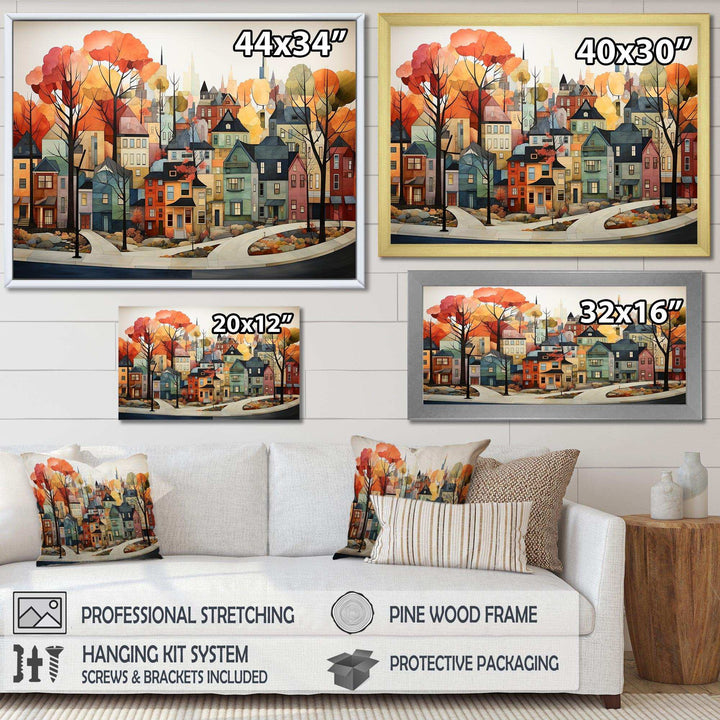 Autumn vintage orange village - Cityscapes Canvas Wall Art