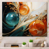 White blue and orange ink storm III - Abstract Canvas Wall Art