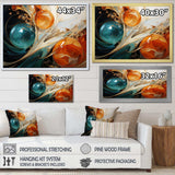 White blue and orange ink storm III - Abstract Canvas Wall Art