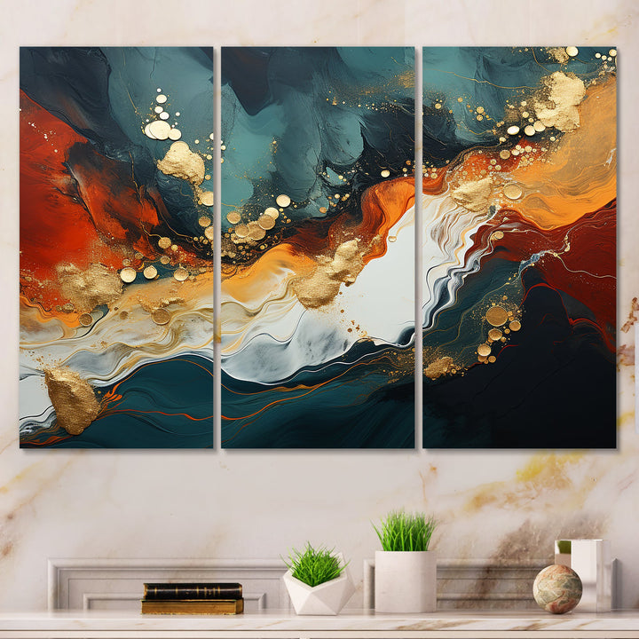Blue and golden marble storm III - Canvas Wall Art Sets