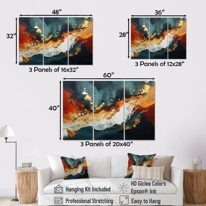 Blue and golden marble storm III - Canvas Wall Art Sets