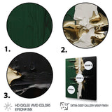 Golden green and black ink merge II - Abstract Canvas Wall Art