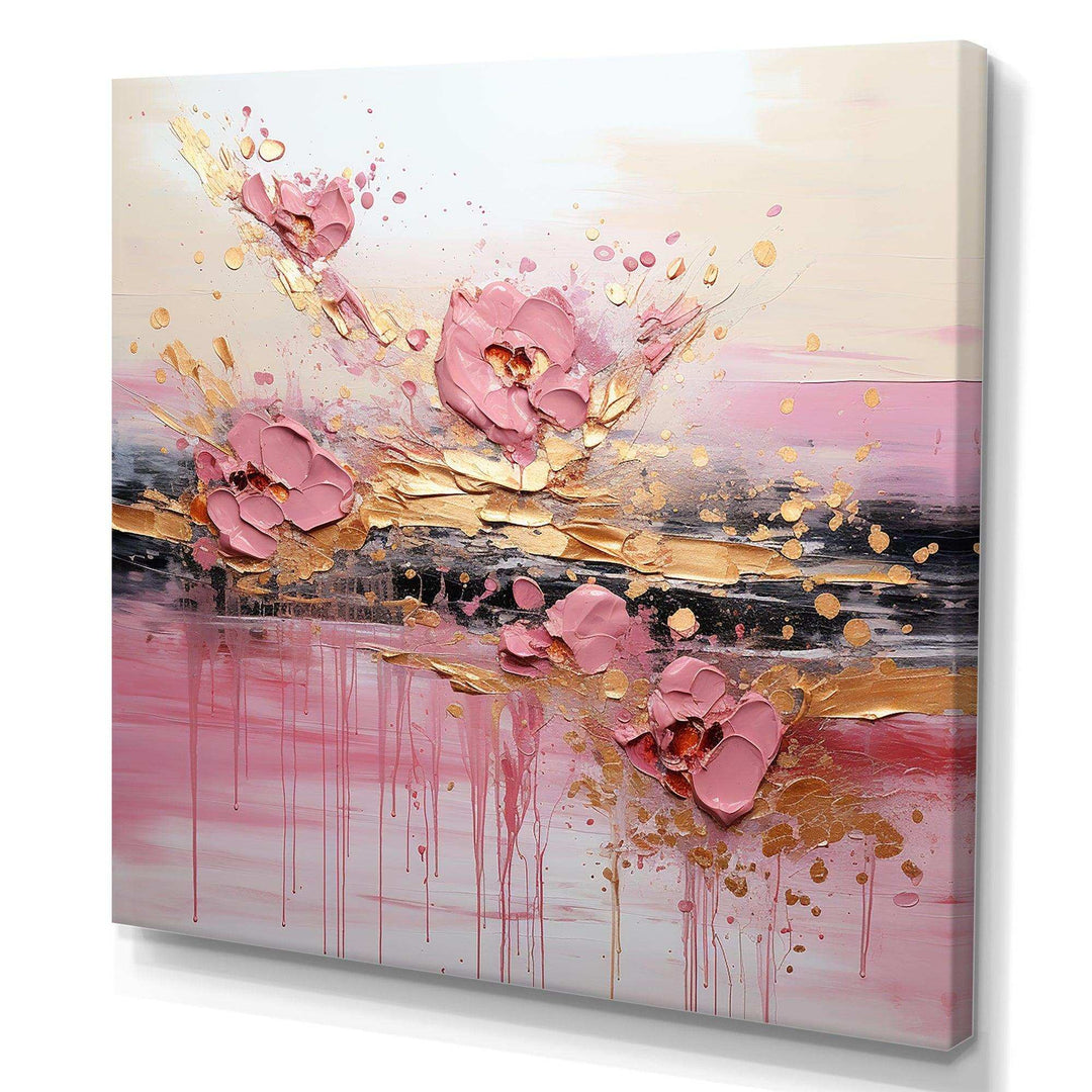 Gold and Pink Modern liquid Shapes II - Abstract Canvas Wall Art