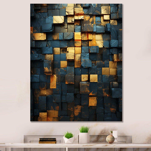 Grunge Gold Cubes Abstract Geometric V - Abstract Canvas Wall Art