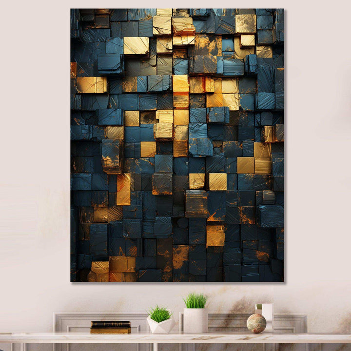 Grunge Gold Cubes Abstract Geometric V - Abstract Canvas Wall Art