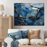 Gold and Blue Marble Mosaic Agate III - Abstract Canvas Wall Art