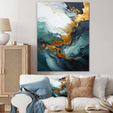 Gold and green white marble waterfall I - Abstract Canvas Wall Art