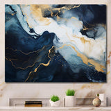 Gold and blue Abstract marble paint IV - Abstract Canvas Wall Art