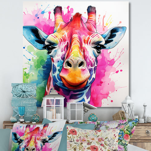 Colorful Majestic Giraffe Melody - Pink Giraffe Wall Art