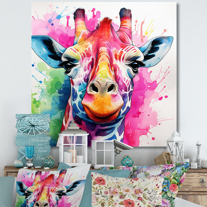 Colorful Majestic Giraffe Melody - Pink Giraffe Wall Art