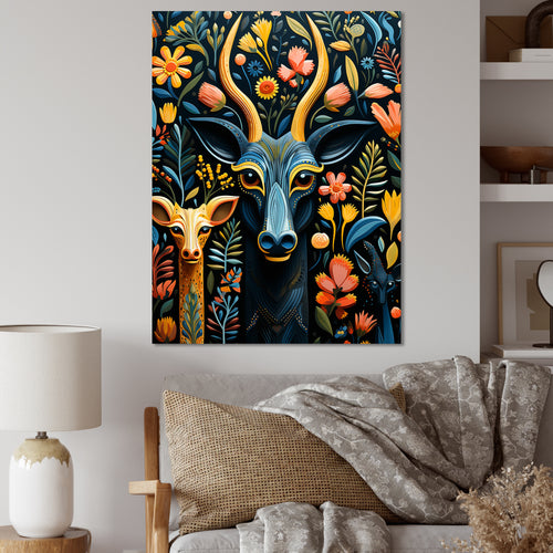 Yellow and green African Deer pattern - Deer Large Canvas Wall Art