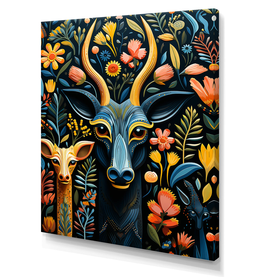 Yellow and green African Deer pattern - Deer Large Canvas Wall Art