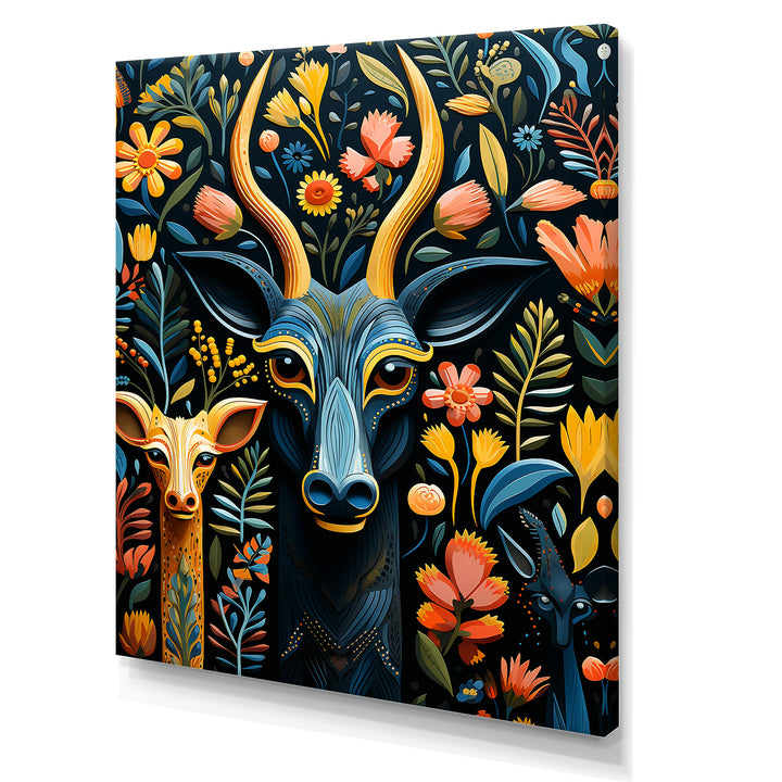 Yellow and green African Deer pattern - Deer Large Canvas Wall Art