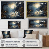 White Swans harmony moonlight pond II - Animals Canvas Wall Art