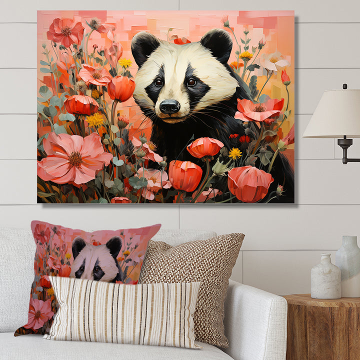 Panda blooms meadow - White Panda Wall Art