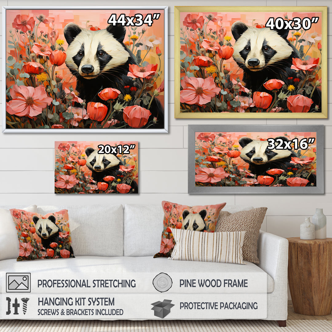 Panda blooms meadow - White Panda Wall Art