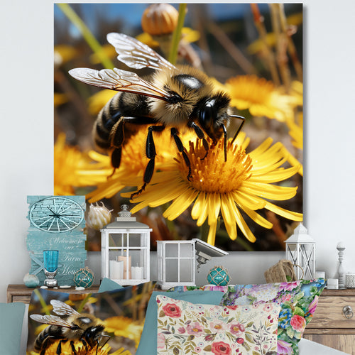Pollen fuzzy buzz bumble bee - Bee Large Canvas Wall Art