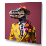 Pink and yellow Fashion dinosaur in suit - Pink Dinosaur Wall Art