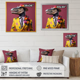 Pink and yellow Fashion dinosaur in suit - Pink Dinosaur Wall Art