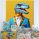 Blue and yellow Fashion Dinosaur in suit - Dinosaur Framed Canvas Art