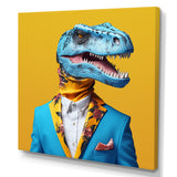 Blue and yellow Fashion Dinosaur in suit - Dinosaur Framed Canvas Art