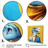 Blue and yellow Fashion Dinosaur in suit - Dinosaur Framed Canvas Art