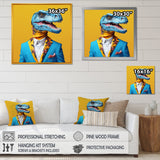 Blue and yellow Fashion Dinosaur in suit - Dinosaur Framed Canvas Art