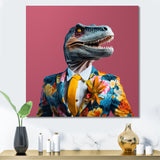 Yellow and pink Fashion first dressed Dinosaur - Dinosaur Large Canvas Wall Art