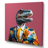 Yellow and pink Fashion first dressed Dinosaur - Dinosaur Large Canvas Wall Art