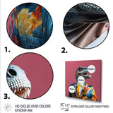 Yellow and pink Fashion first dressed Dinosaur - Dinosaur Large Canvas Wall Art
