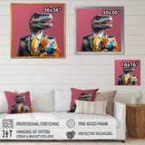 Yellow and pink Fashion first dressed Dinosaur - Dinosaur Large Canvas Wall Art