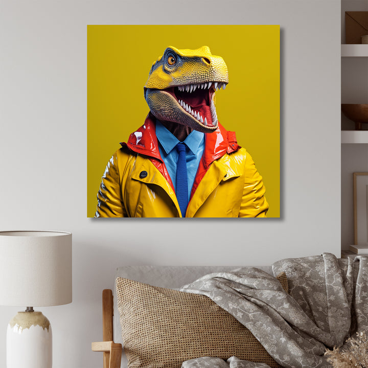 Yellow and blue Fashion first suited Dinosaur - Dinosaur Home Decor Art