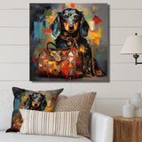Cute Dog dachshund portrait with L V bag - Dog Bedroom Wall Art