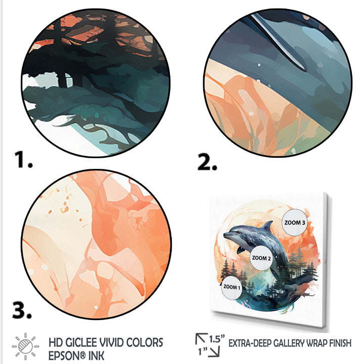 Forest Frolic Gradient Dolphin - Dolphin Canvas Wall Art