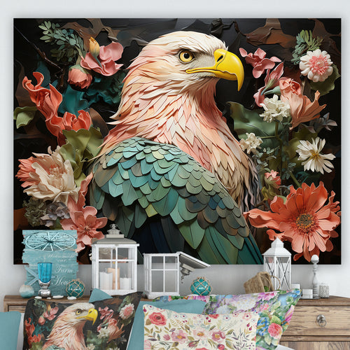 Pink Vibrant floral Eagle Portrait - Pink Eagle Wall Art