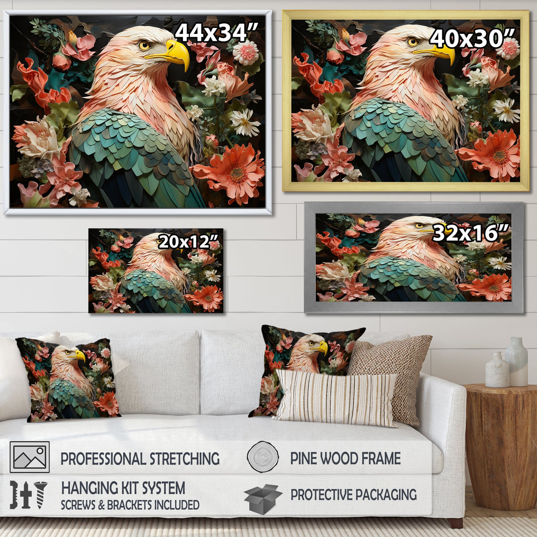 Pink Vibrant floral Eagle Portrait - Pink Eagle Wall Art