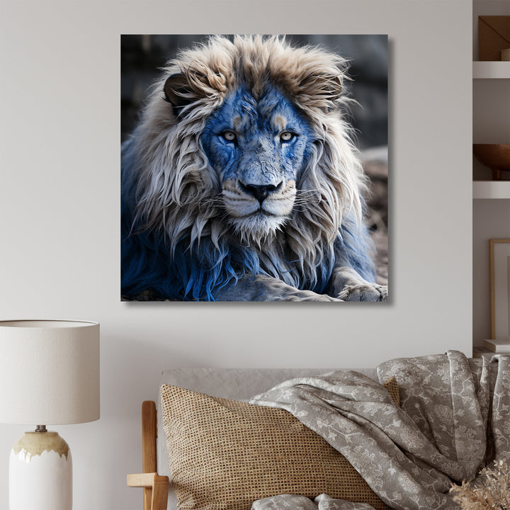Blue Enigmatic Monarch lion - Lion Large Canvas Wall Art