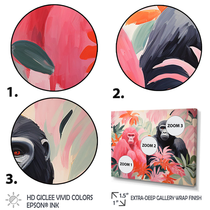 Pink and black Gorilla s Among Palms - Gorilla Wall Decor