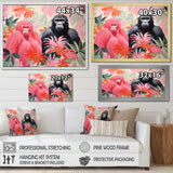 Pink and black Gorilla s Among Palms - Gorilla Wall Decor