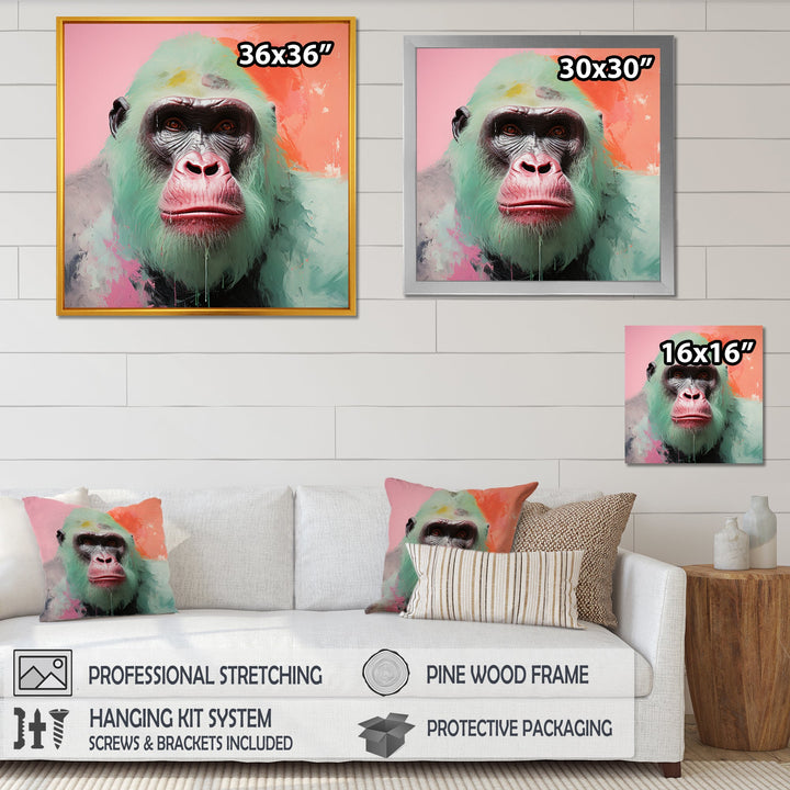 Green and pink Vibrant Gorilla Portrait - Green Gorilla Wall Art