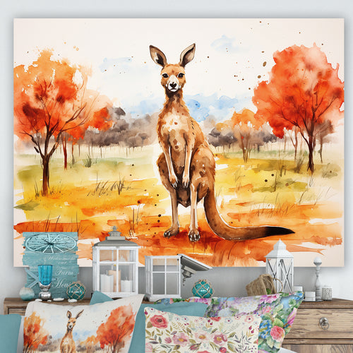 Brown and orange Kangaroo outback - Kangaroo Canvas Wall Art