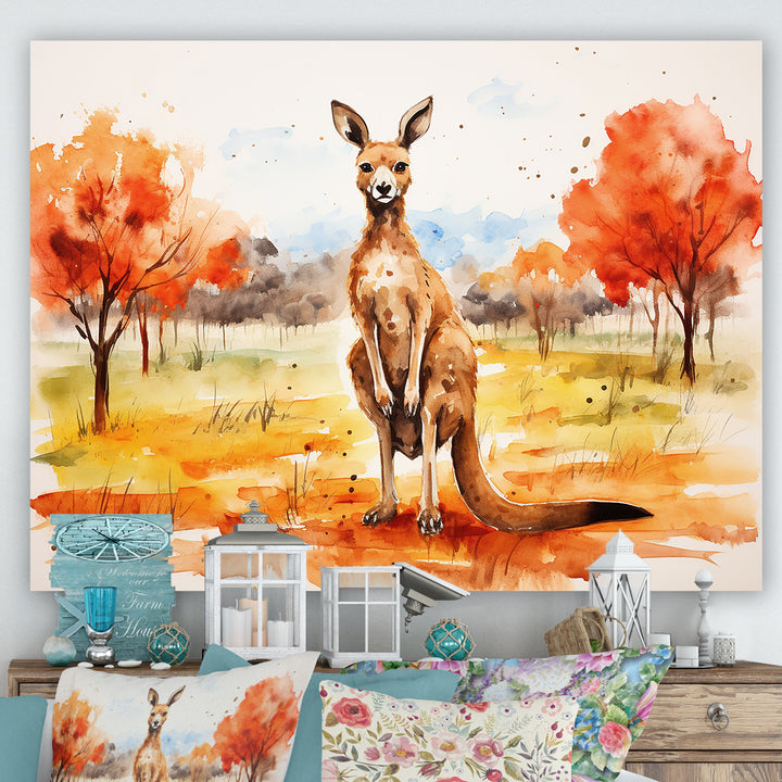 Brown and orange Kangaroo outback - Kangaroo Canvas Wall Art
