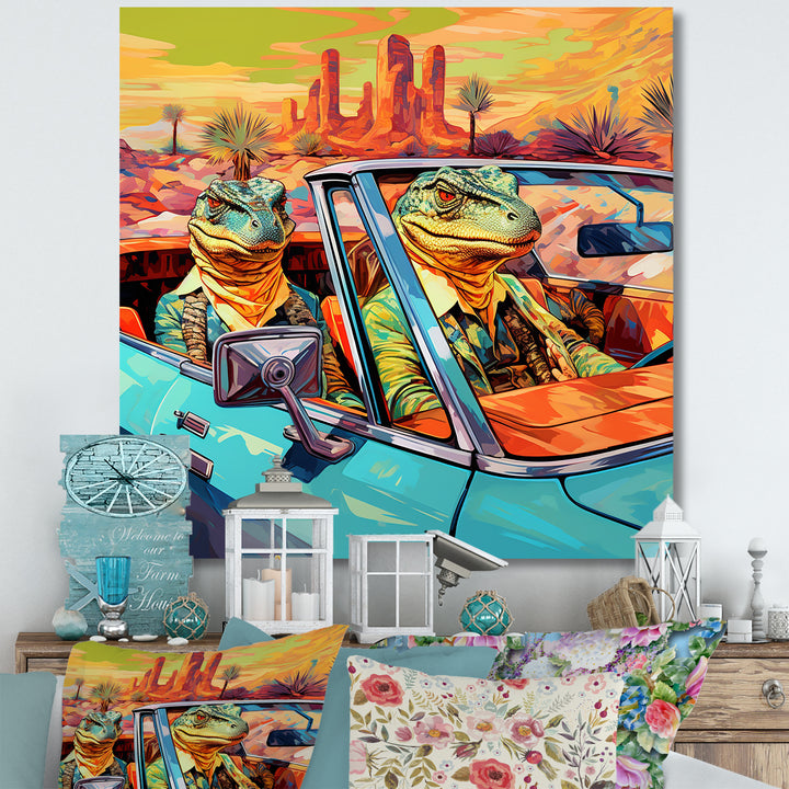 Reptile Riders Alligator and Lizards in Motion - Blue Alligator Wall Art