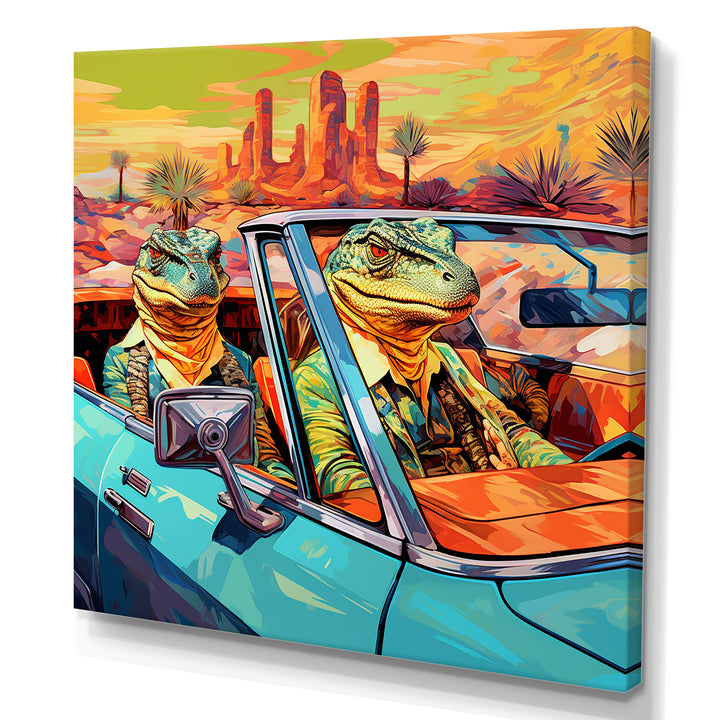 Reptile Riders Alligator and Lizards in Motion - Blue Alligator Wall Art